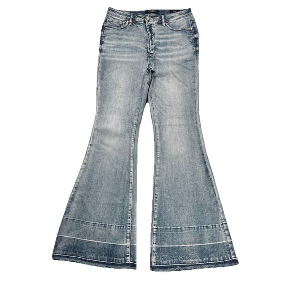 Judy Blue Flare Jeans 11 (31x32) Blue Distress Super Stretch High Waist Juniors - Picture 1 of 7